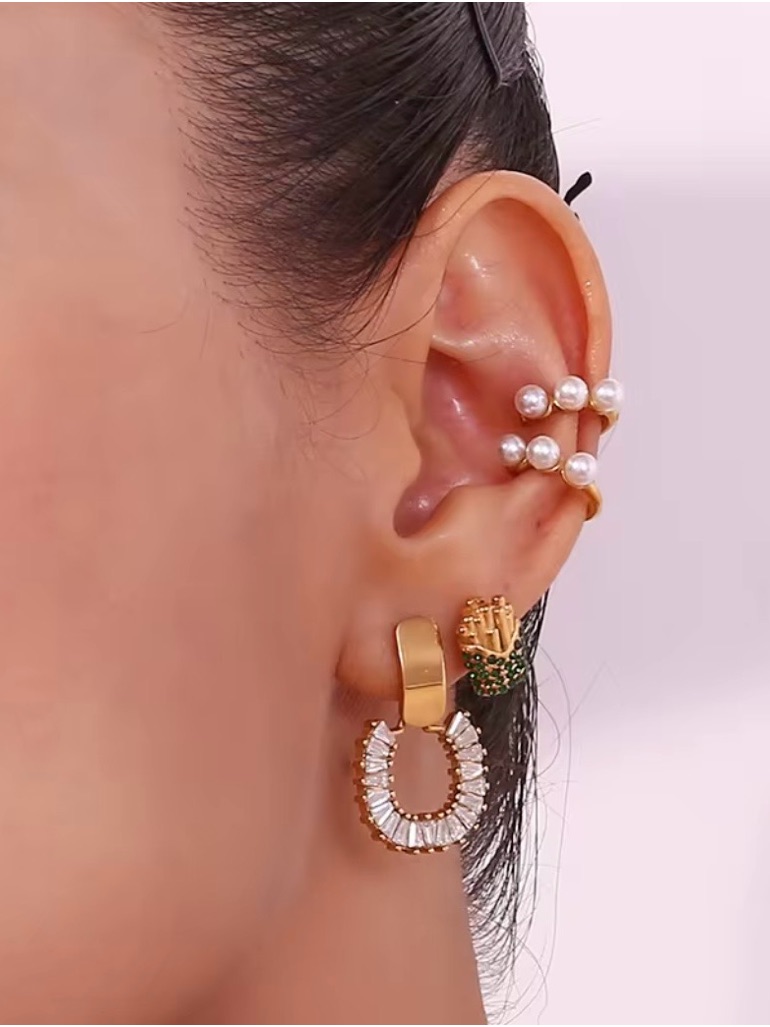 Gold And Zircon Earrings Stainless Steel